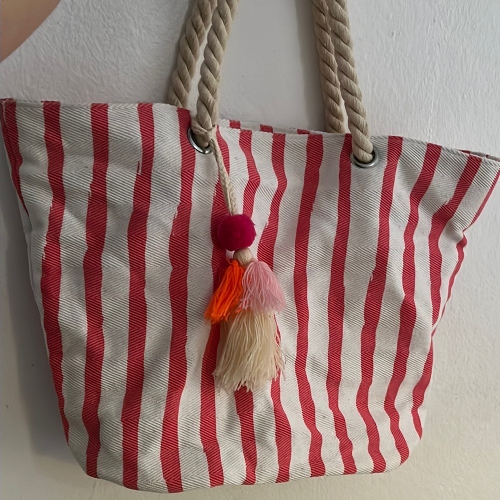 Striped Pink and White Tote Bag